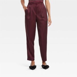 NWOT Women's Super-High Rise Tapered Ankle Tailored Satin Trousers - Burgundy 16